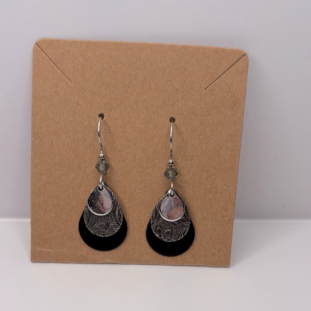 Elegant Silver and Black Teardrop Earrings